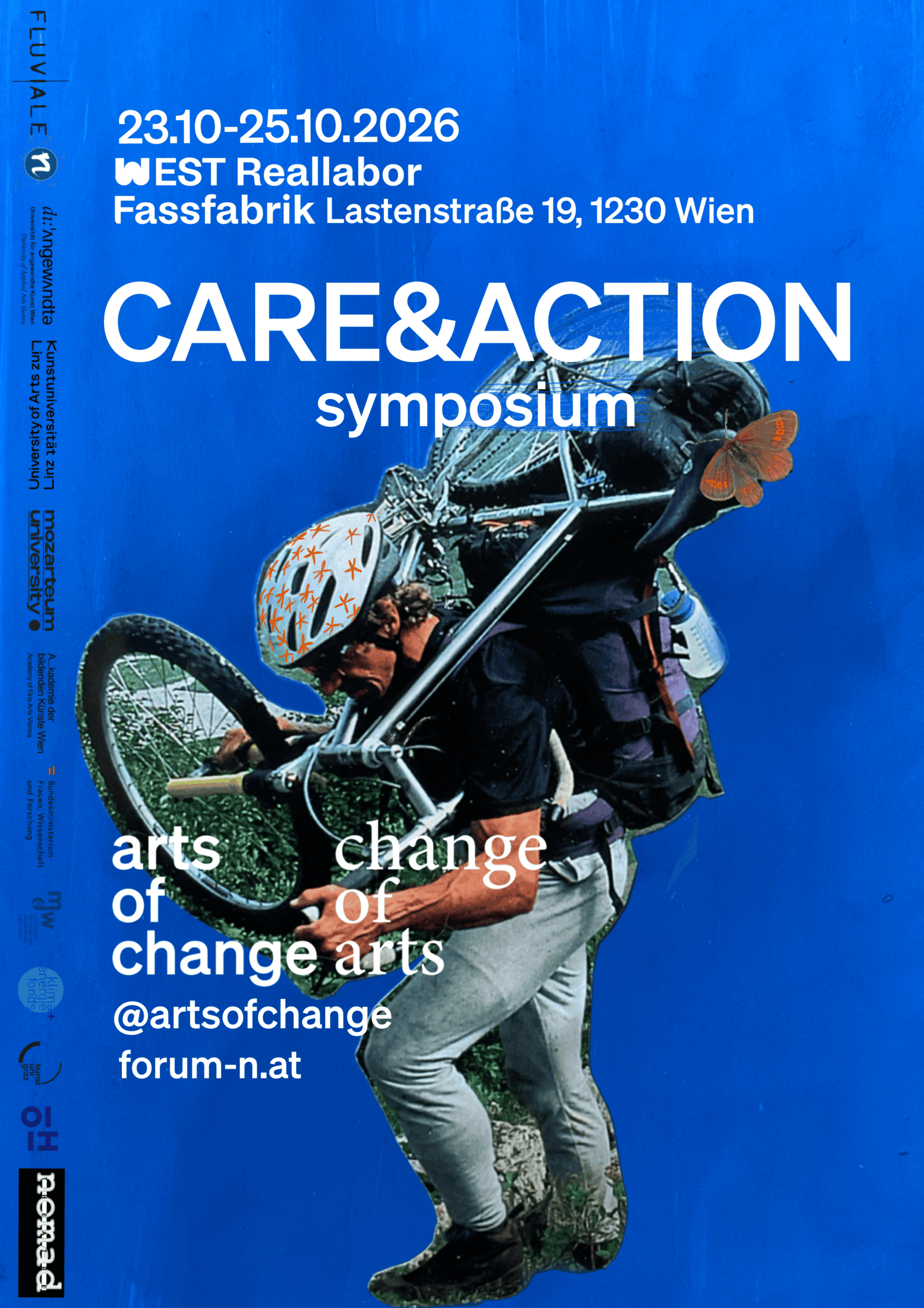 Poster of care&action Symposium, FLUVIALE Arts of Change - Change of Code